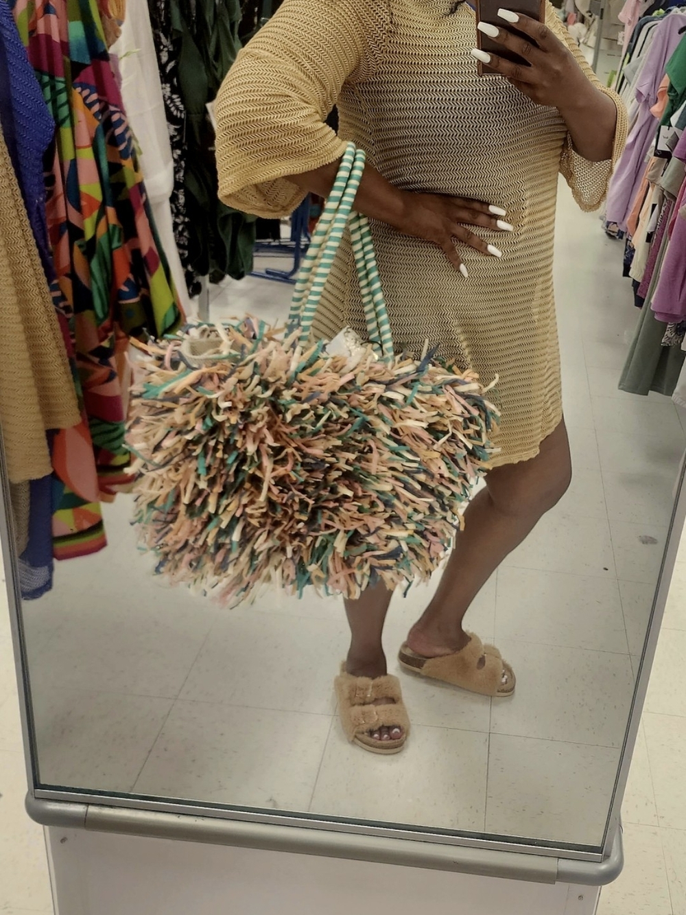 Tassel Fringe Beach Tote Bag - Multicolor